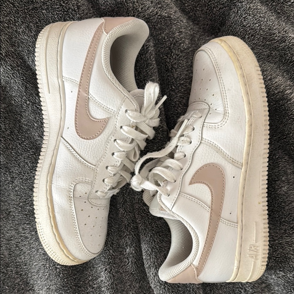 Nike Air Force 1 White and Rose Beige Sneakers